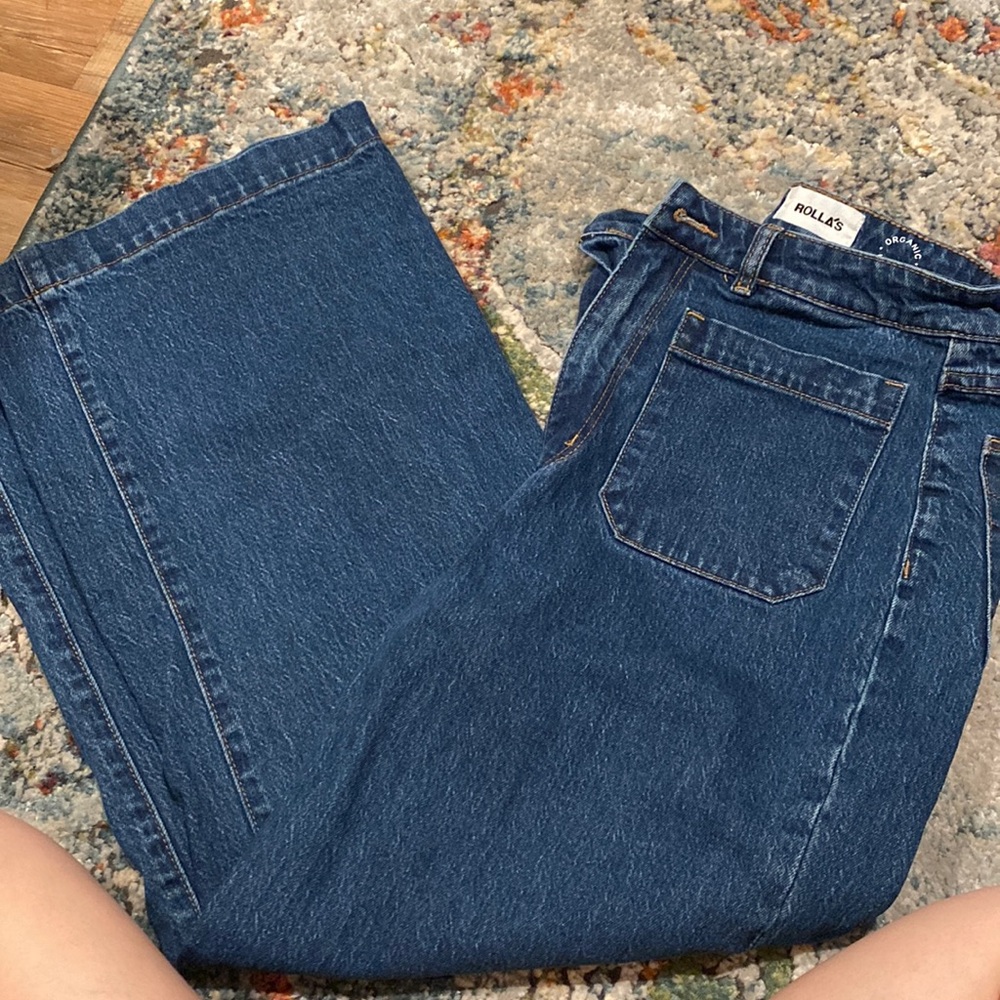 Rolla’s high rise wide leg medium wash sailor jean